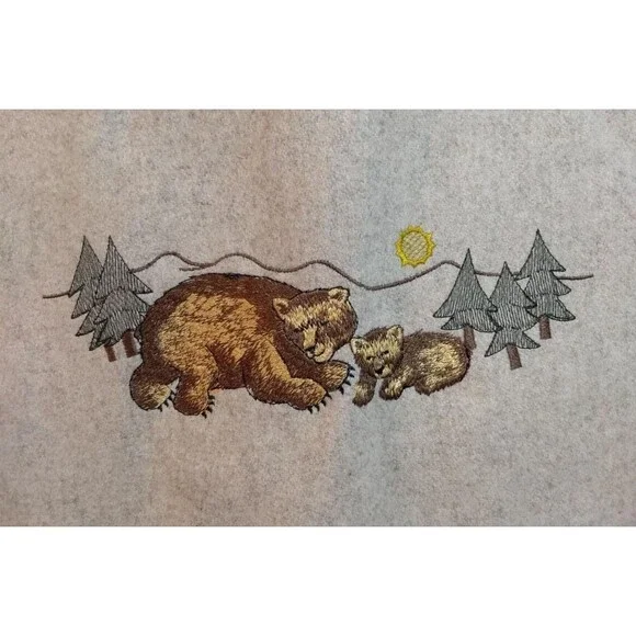 VTG Wool Womens Coat- Embroidery Bears- E&J/LA Mode- Sz L- Oatmeal- Canada- NICE - Picture 3 of 9